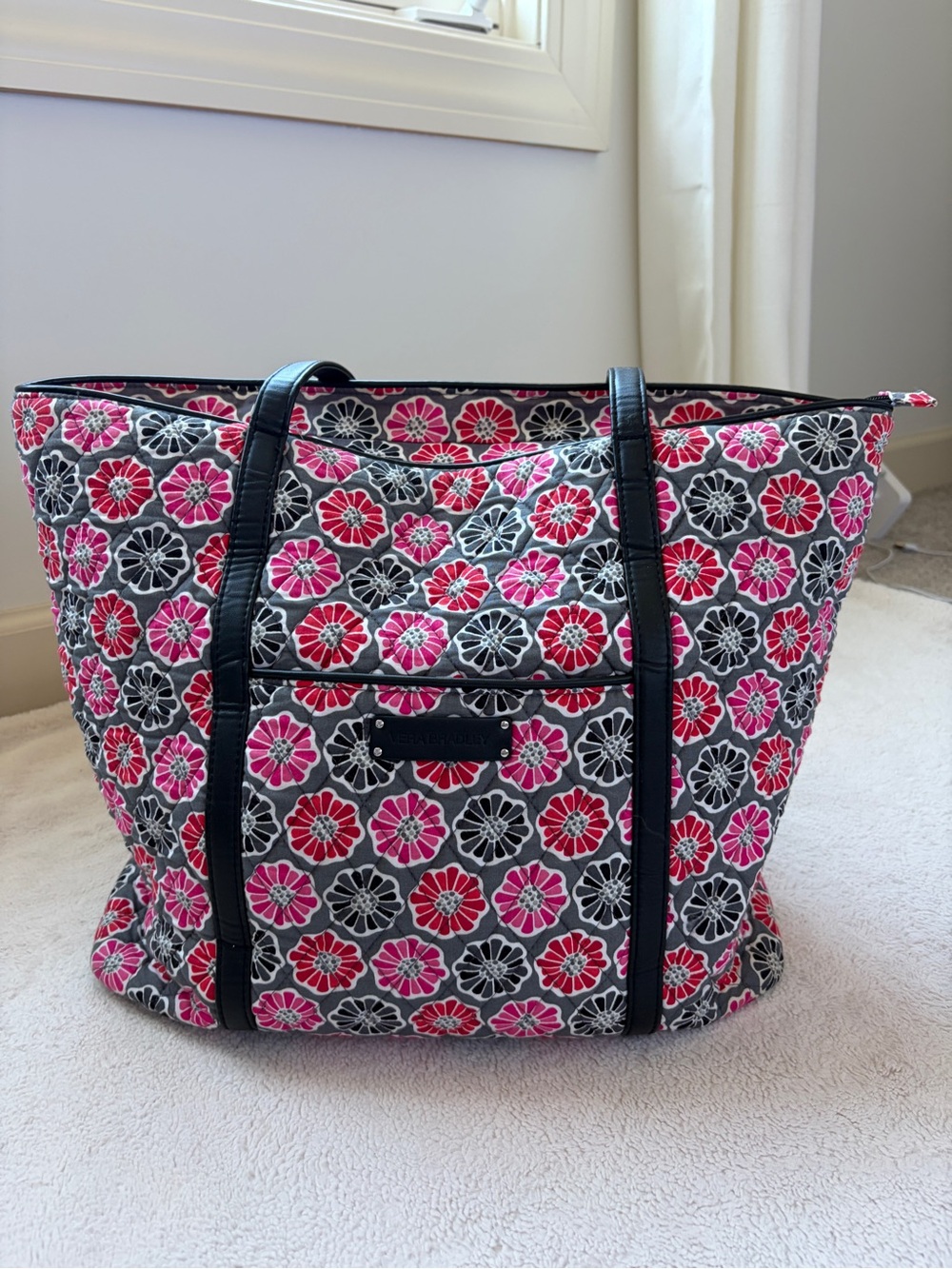 Vera Bradley Quilted Floral Tote Bag in Pink & Black